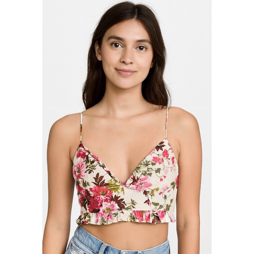 Abercrombie & Fitch Linen Blend Ruffle Set Top Pink Floral Womens XL Romantic